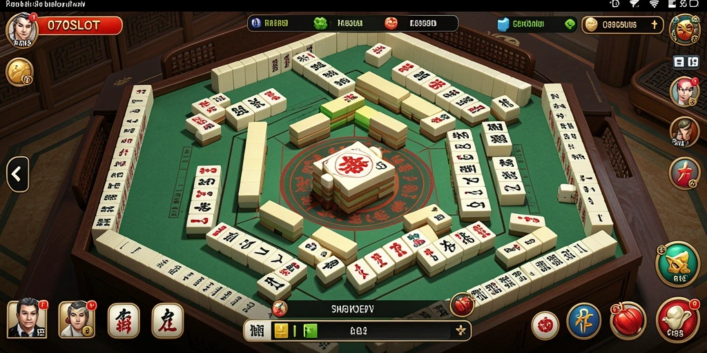 Gameplay menarik dalam 070SLOT dengan ubin Mahjong berwarna-warni.