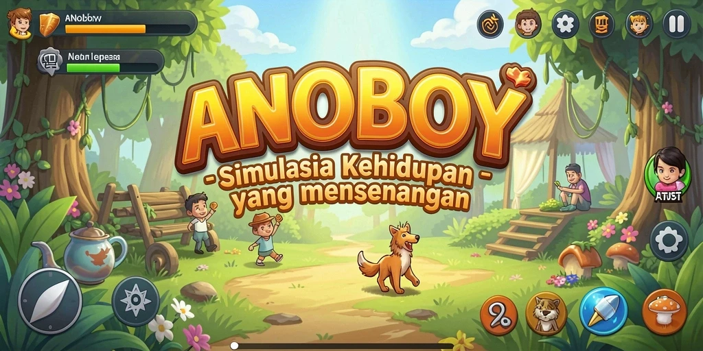 Gameplay ANOBOY yang menawarkan berbagai aktivitas interaktif.