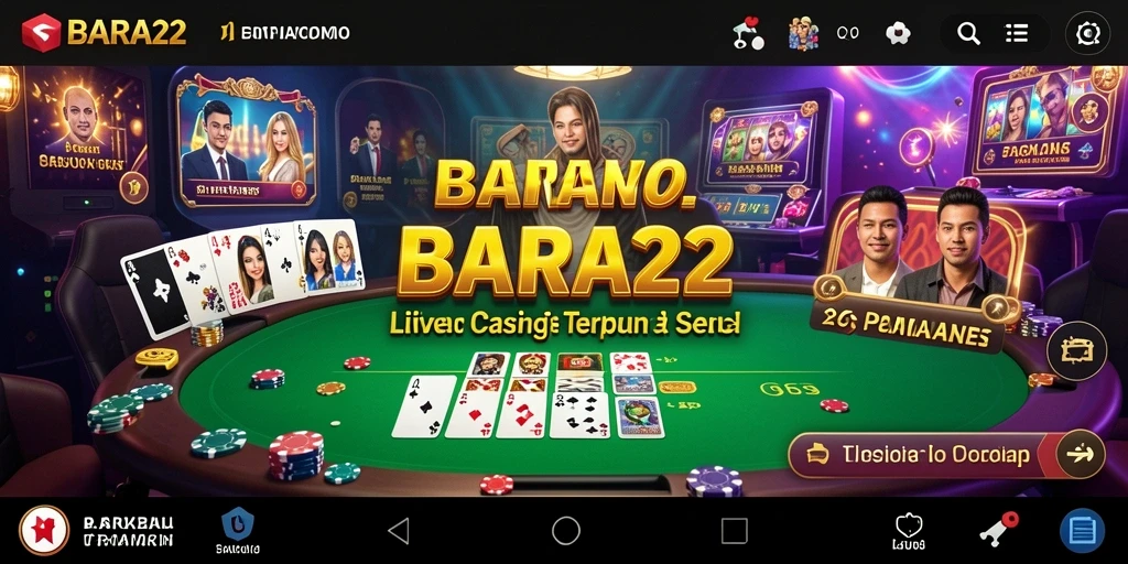 Screenshot BARA22 menampilkan dealer profesional dan suasana permainan Live Casino yang mendebarkan.