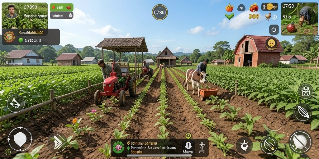 Screenshot C7890 menampilkan kebun yang indah dengan berbagai tanaman hijau.