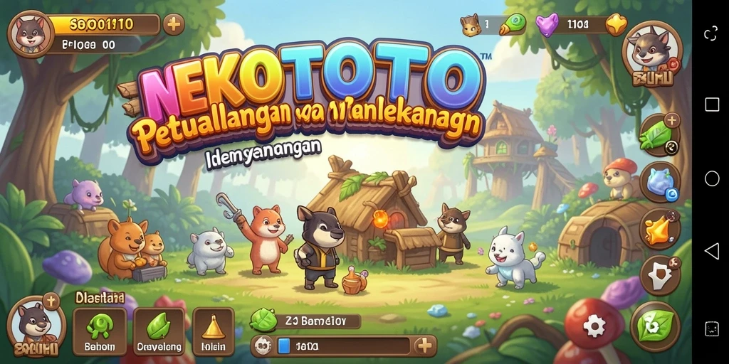 Tampilan gameplay NEKOTOTO dengan kucing lucu dan strategi permainan.
