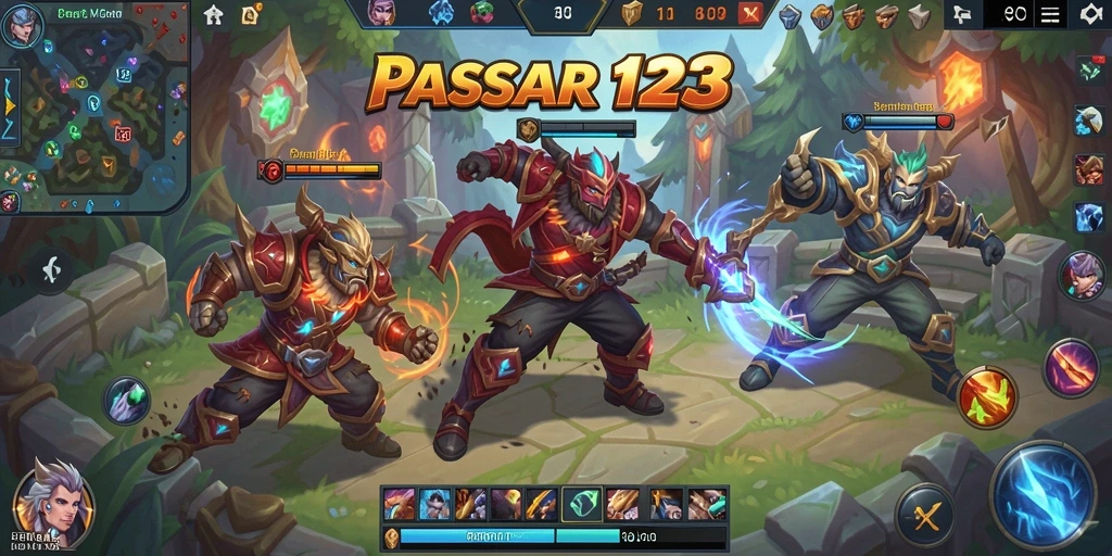 Tampilan seru dari pertarungan di PASAR123 dalam gameplay MOBA.