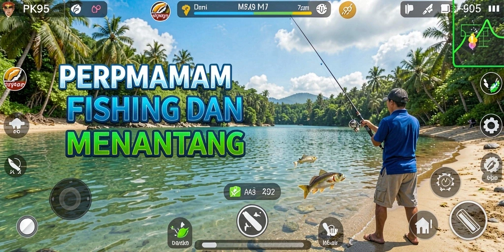 Screenshot gameplay PK95 menampilkan aksi memancing yang seru dan grafis menawan.