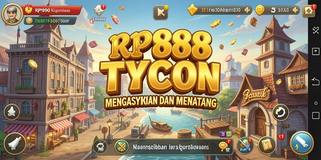 Tangkapan layar utama RP888 menampilkan aksi gameplay membangun bisnis Tycoon.