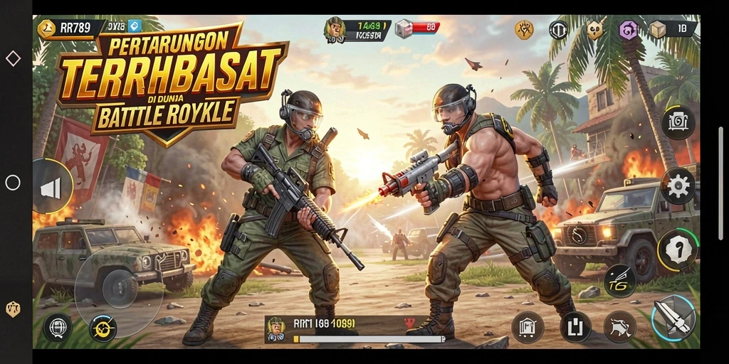 Tampilan gameplay seru dari RR789 di dunia Battle Royale.