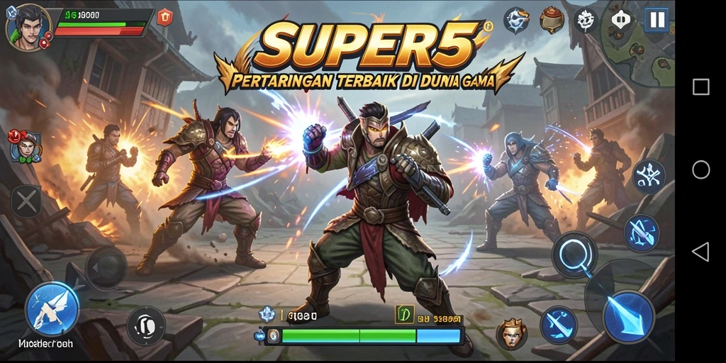 Screenshot gameplay <strong>SUPER5</strong> dengan pertarungan intens dan aksi mendebarkan.