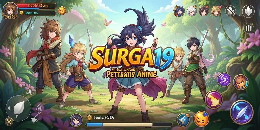 Tampilan gameplay SURGA19 yang menawan dengan karakter anime.
