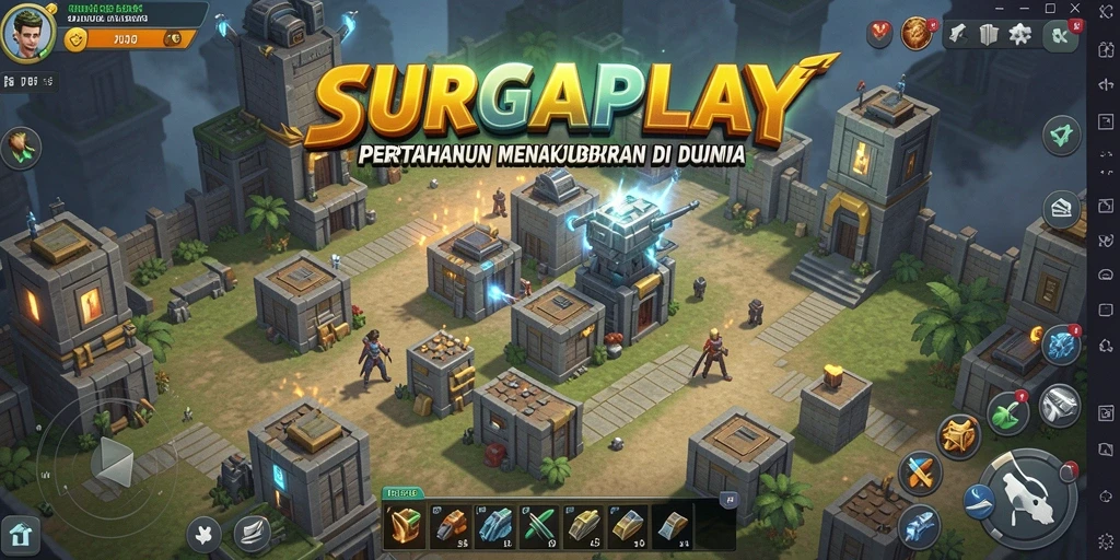 Screenshot gameplay SURGAPLAY menampilkan aksi pertahanan yang seru.