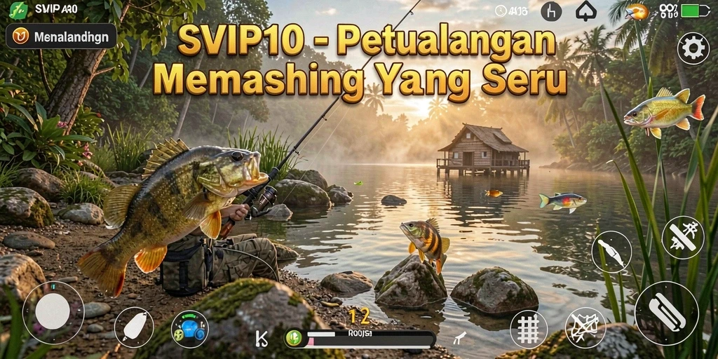 Screenshot gameplay SVIP10 menunjukkan aksi menangkap ikan yang mendebarkan.