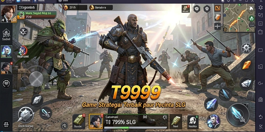 Tangkapan layar T9999 menampilkan aksi intens dalam gameplay SLG.