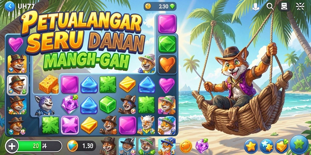 Tampilan gameplay UH77 yang penuh warna dan menantang.