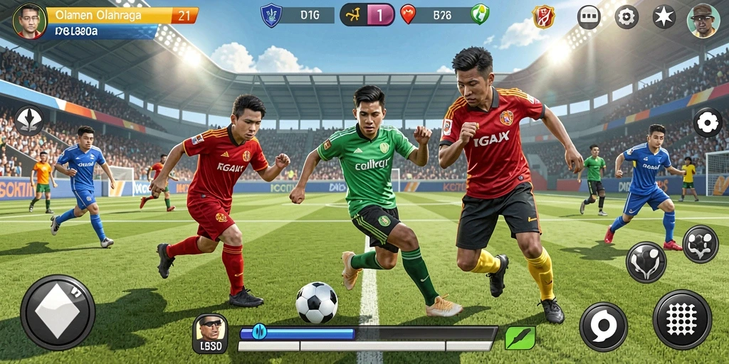 Tampilan gameplay V21 yang menampilkan aksi olahraga seru.